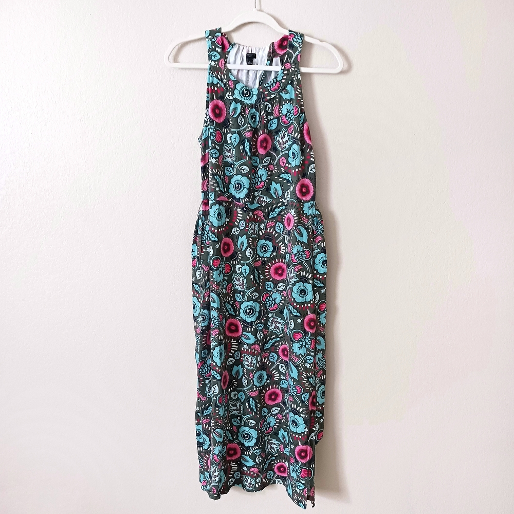 Talbots Large Petite Floral Halter Neck Tie Waist Maxi Dress Moss Green NWOT